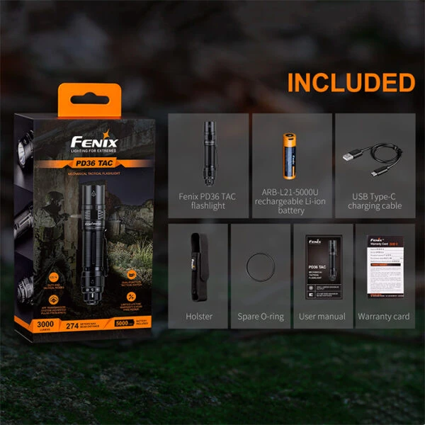 Automotive Repair Flashlights Fenix PD36 TAC Flashlight | 3,000 Lumens | Fenix Distributor 5 Automotive Repair Flashlights Fenix PD36 TAC Flashlight | 3,000 Lumens | Fenix Distributor - Image 3